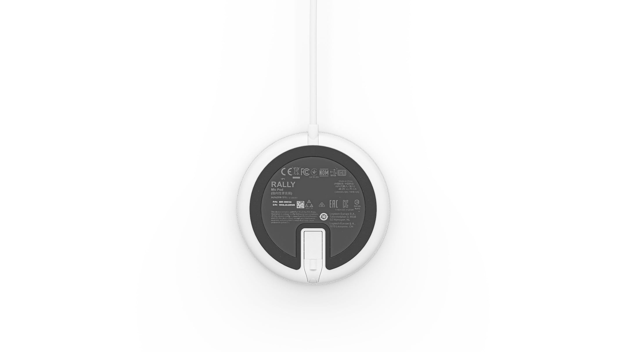 LOGITECH Rally Mic Pod Microphone white Skype Certified Zoom Certified Cisco Webex Certified for Rally Bar Plus Room Solution Large