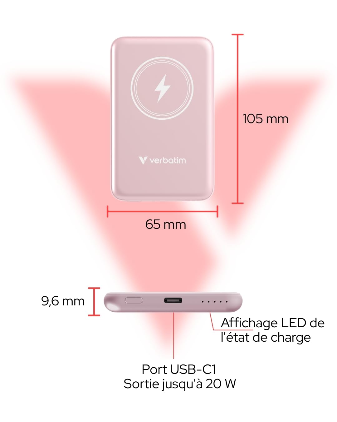 VERBATIM CHARGE N GO MAGNETIC WIRELESS POWER BANK 5000 PINK WCF (P)