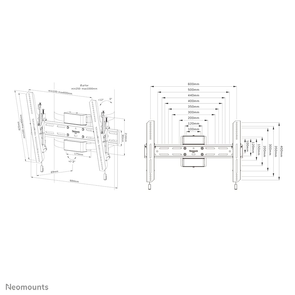NEOMOUNTS WL35S-910BL16 Support de pilier pour Ã©cran 40-75p - inclinable - verrouillable - diam. 25-100 cm - portrait