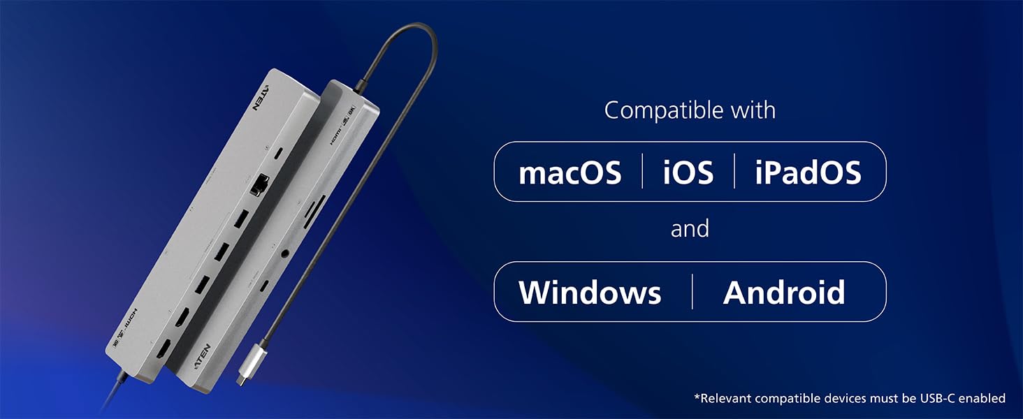 ATEN UH3240 station d accueil USB-C 11 en 1 Dual HDMI PD100W