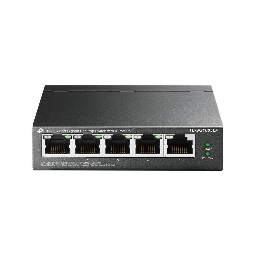 TP-LINK TL-SG1005LP 5-Port Gigabit Desktop Steel Case Switch with 4-Port PoE+ 40W PoE budget