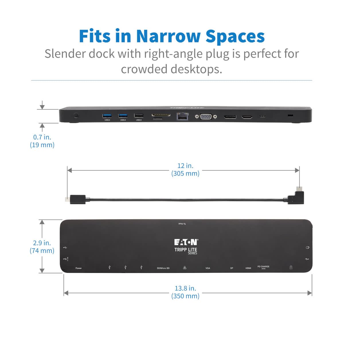 EATON TRIPPLITE USB-C Dock Triple Display 4K HDMI & DP VGA USB 3.2 Gen 1 USB-A/C Hub GbE 100W PD Charging