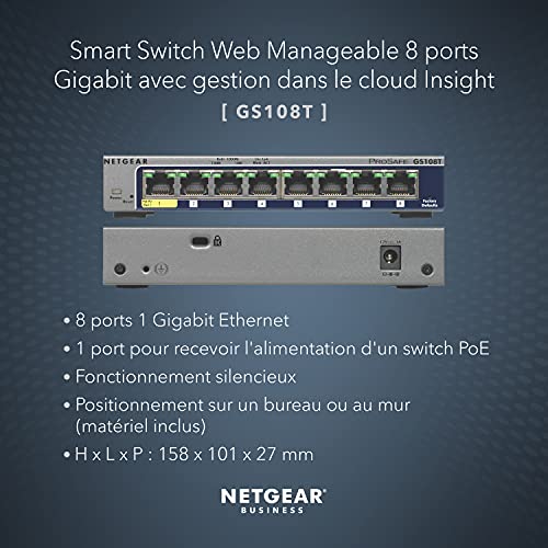 NETGEAR GS108T Switch 8 ports Gigabit manageable Niv.2