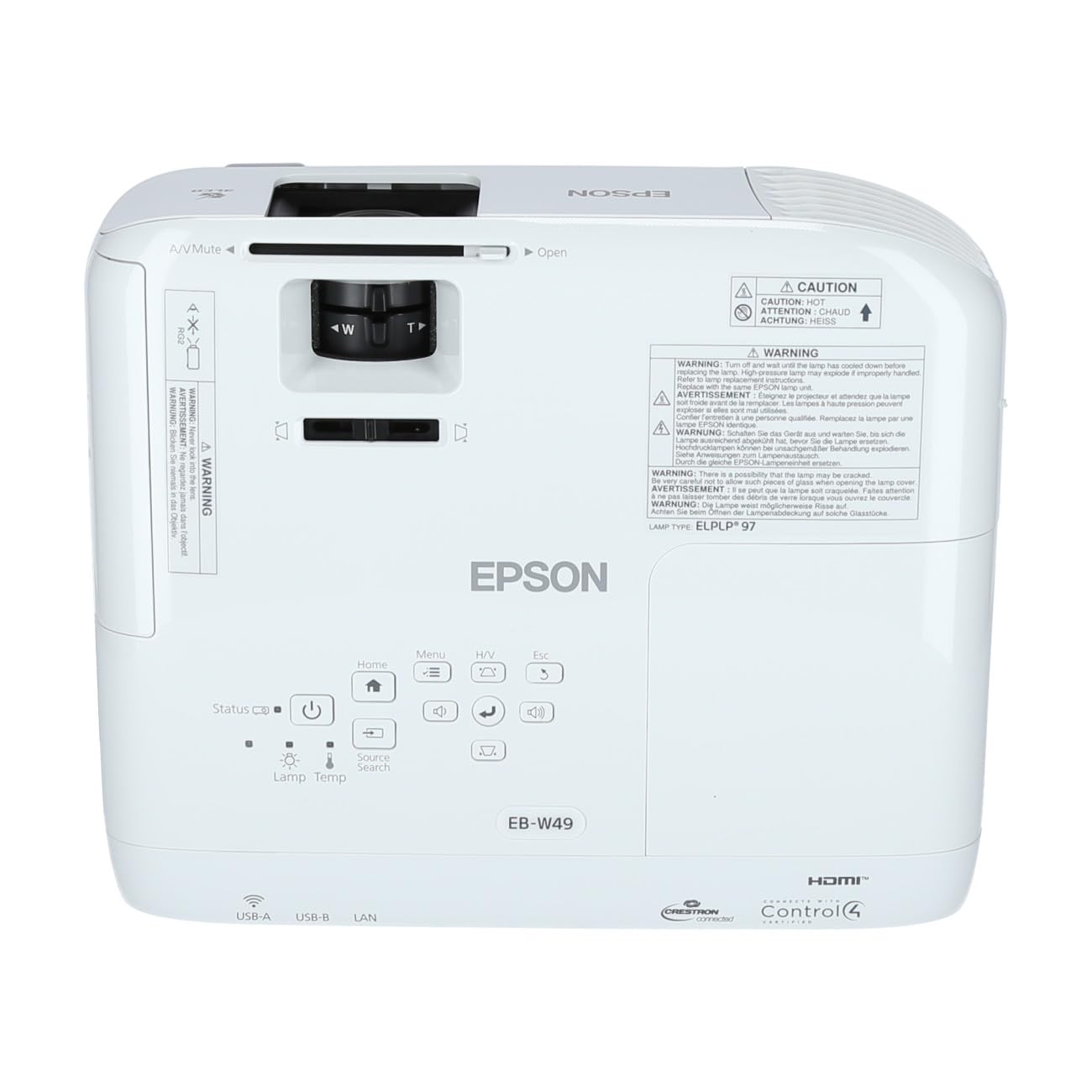 EPSON EB-W49 Projecteur 3LCD, WXGA , 3800 lm, 16 000 : 1, 1,30 – 1,56:1, VGA x2, HDMI x2 , RJ45, Wifi avec ELPAP11
