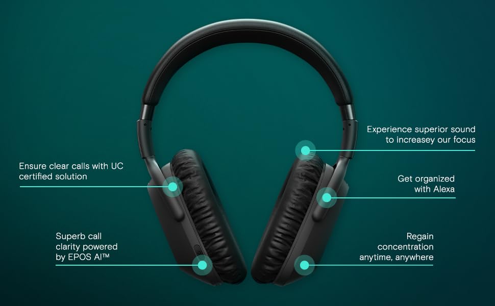 EPOS ADAPT 661 over ear bluetooth stereo headset with ANC incl. USB-C dongle and case certified for Microsoft teams