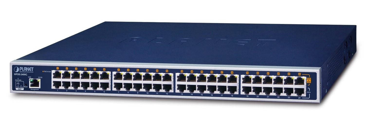 PLANET HPOE2400G commutateur réseau Géré Gigabit Ethernet (10/100/1000) Connexion Ethernet, supportant l'alimentation via ce port (PoE) 1U Bleu