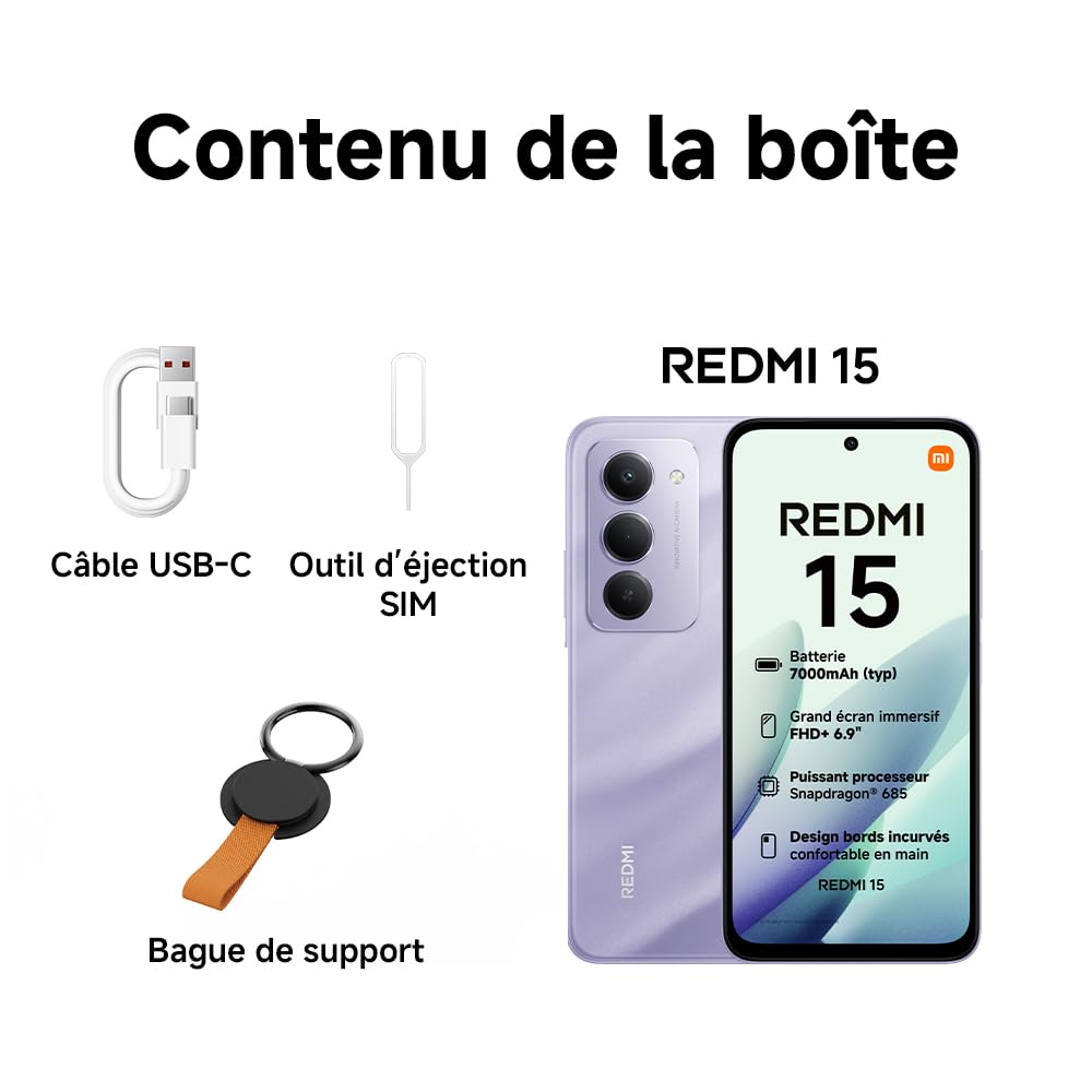 Xiaomi Redmi 15 5G (6.9''- NFC - 256 Go, 8 Go RAM) Noir