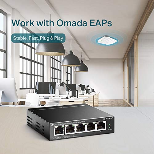 TP-LINK TL-SG1005LP 5-Port Gigabit Desktop Steel Case Switch with 4-Port PoE+ 40W PoE budget