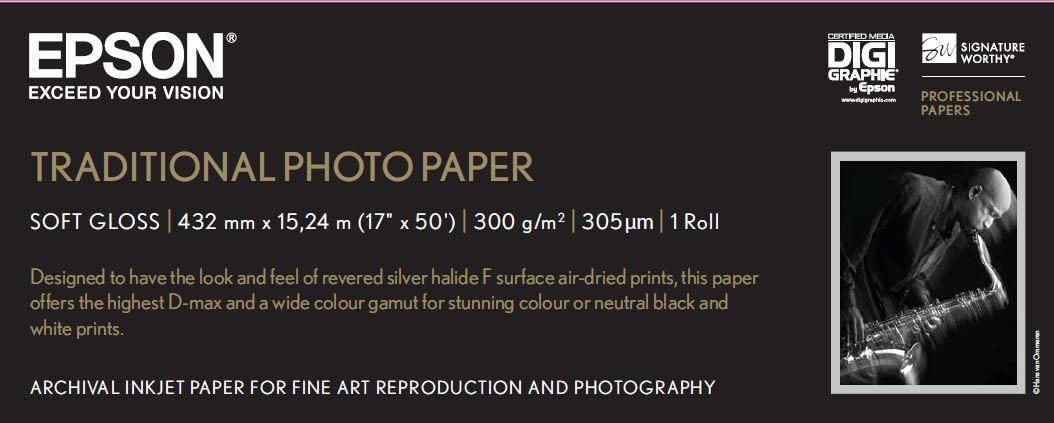 EPSON S045054 Traditional photo  papier inkjet 330g/m2 432mm x 15m 1 rouleau pack de 1