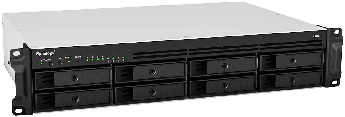 SYNOLOGY RS1221+ 8-Bay NAS-Rackmount AMD Ryzen V1500B 4-core 2.2GHz 4Go DDR4 up to 32Go RJ-45 4x1GbE 2xUSB 3.2 1xeSATA