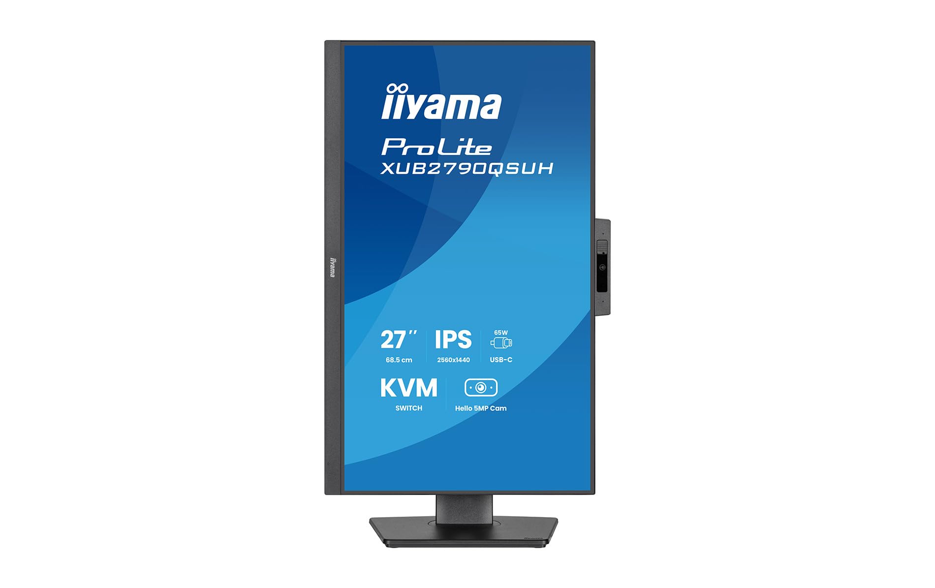 iiyama XUB2790QSUH-B2 27 pouces IPS-panel 2560x1440 100Hz Windows Hello Webcam 5MP Mise au point automatique Support réglable en hauteur 15cm 4ms 250