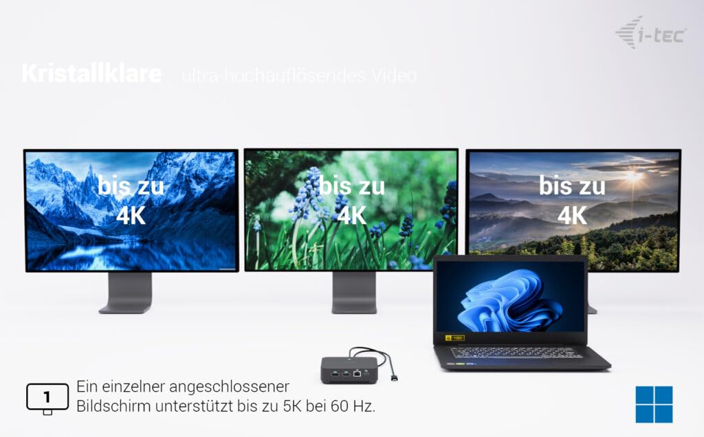 I-TEC USB-C DS 2 x HDMI 1x DP 1x GLAN 1x USB-C 3.2 3x USB-A 3.2 2x USB 2.0 1x 3.5mm Audio/Mic 1x 100W USB-C Power Delivery + Charger