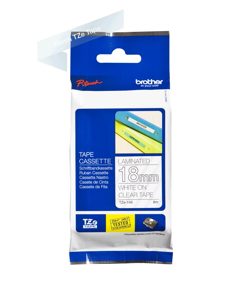 BROTHER P-TOUCH TZE-145 blanc sur clear 18mm