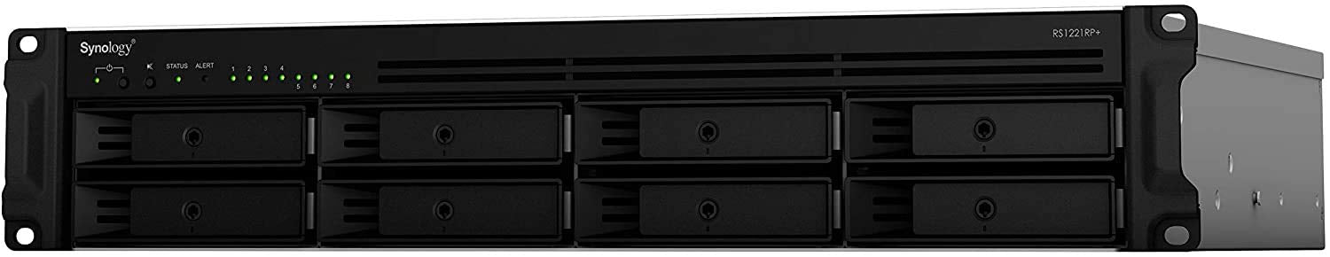 SYNOLOGY RS1221RP+ 8-Bay NAS-Rackmount AMD Ryzen V1500B quad-core 2.2GHz 4Go DDR4 up to 32Go RJ-45 4x1GbE 2xUSB 3.2 1xeSATA