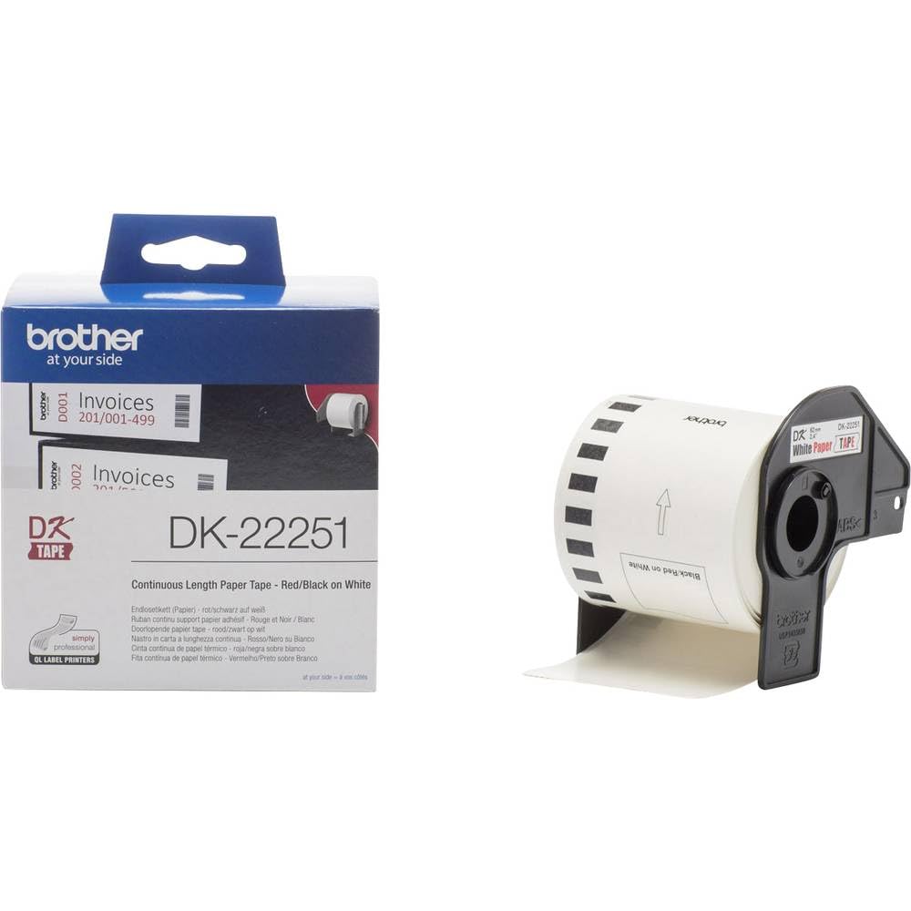 BROTHER Ruban DK tape - Rouleau continu adhésif 62mm x 30m - Impression noir et rouge
