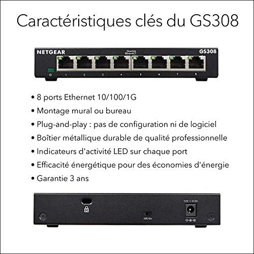 NETGEAR GS308 Switch 8 ports 10/100/1000 métal