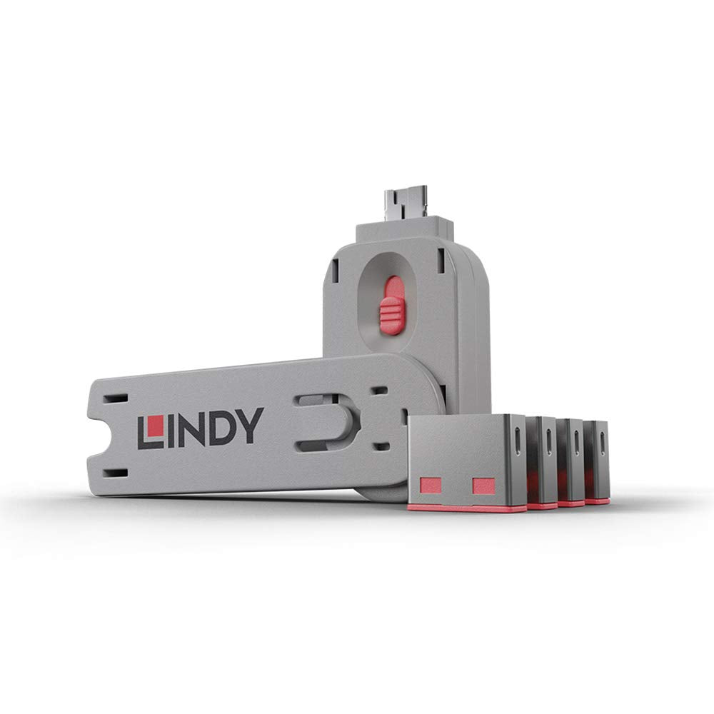 LINDY Clé USB et 4 bloqueurs de ports USB Rose