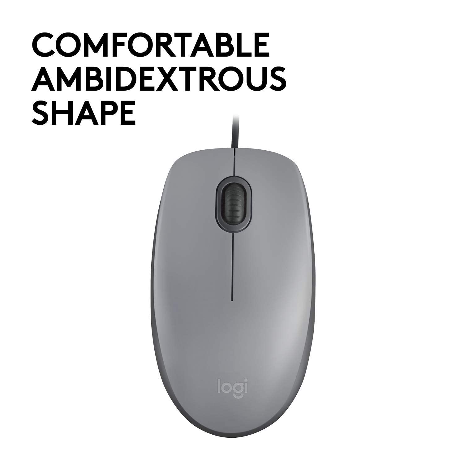 LOGITECH M110 Silent Mouse right and left-handed optical 3 buttons wired USB-A mid grey