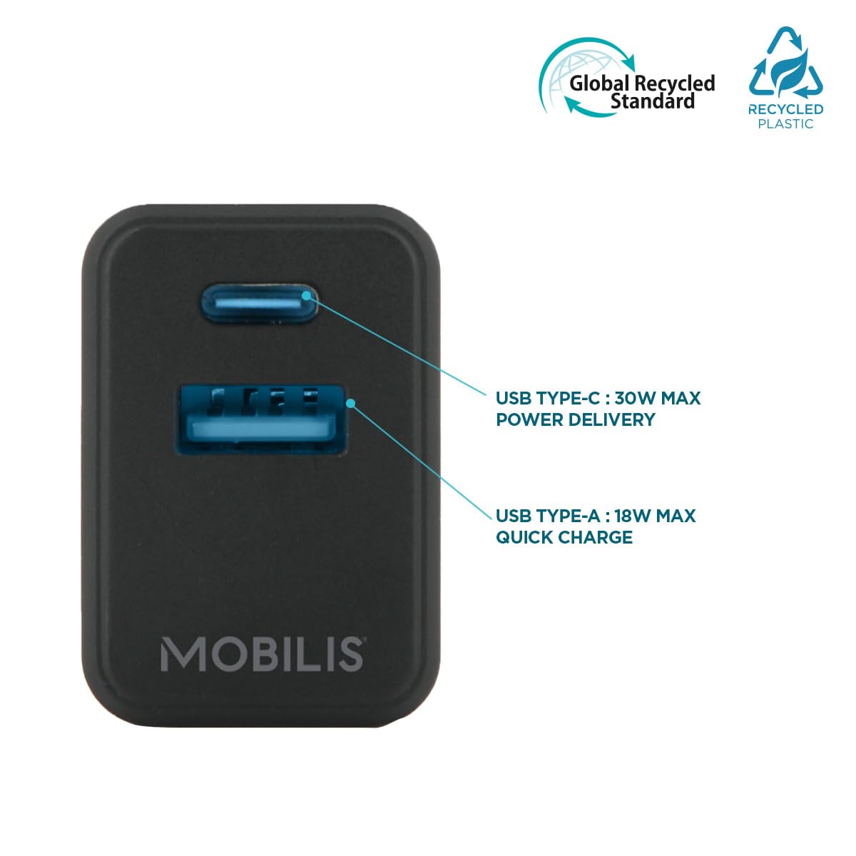 Wall Charger 30W 1 USB A+1 USB C GaN