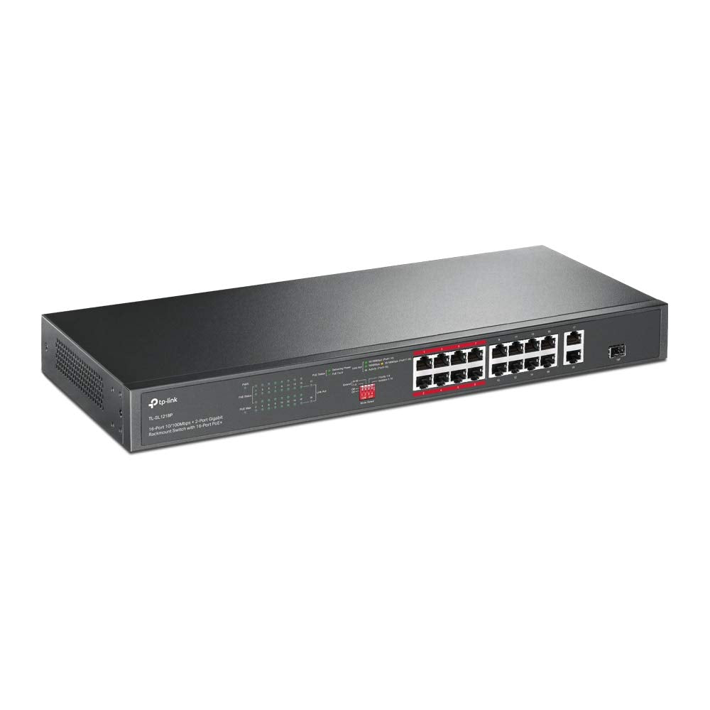 TP-LINK 16-Port 10/100Mbps + 2-Port Gigabit Rackmount Switch with 16-Port PoE+