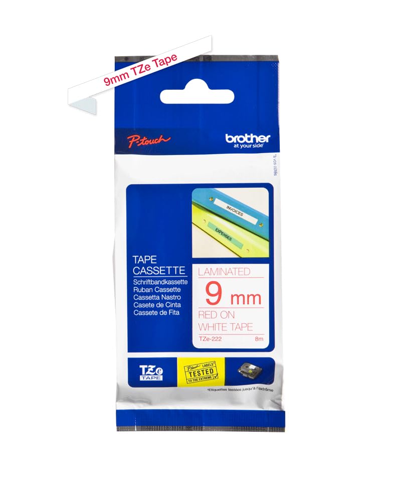 BROTHER P-TOUCH TZE-222 rouge sur blanc 9mm