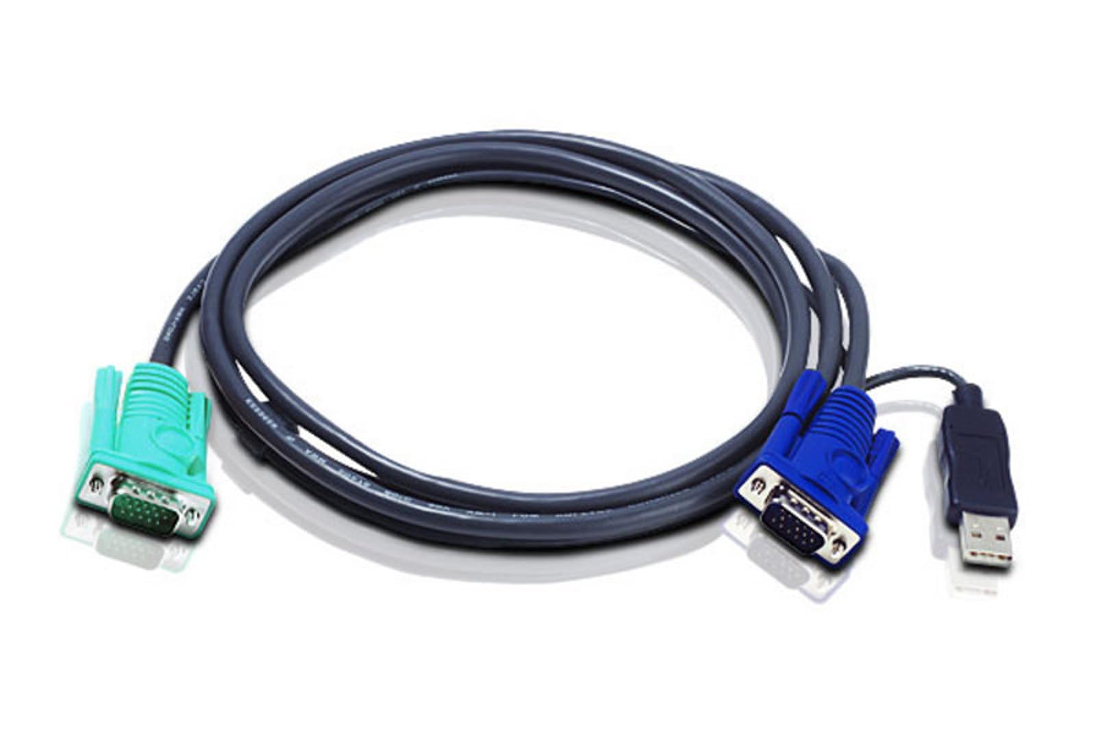 ATEN Câble KVM USB 3m avec SPHD 3 en 1 - 3 m - VGA - Noir - HD-15 - USB A - SPHD-15 - Mâle/Mâle