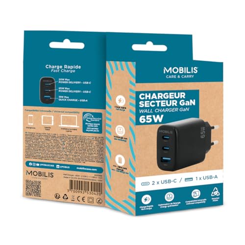 Wall Charger 65W 2 USB C+1 USB A GaN