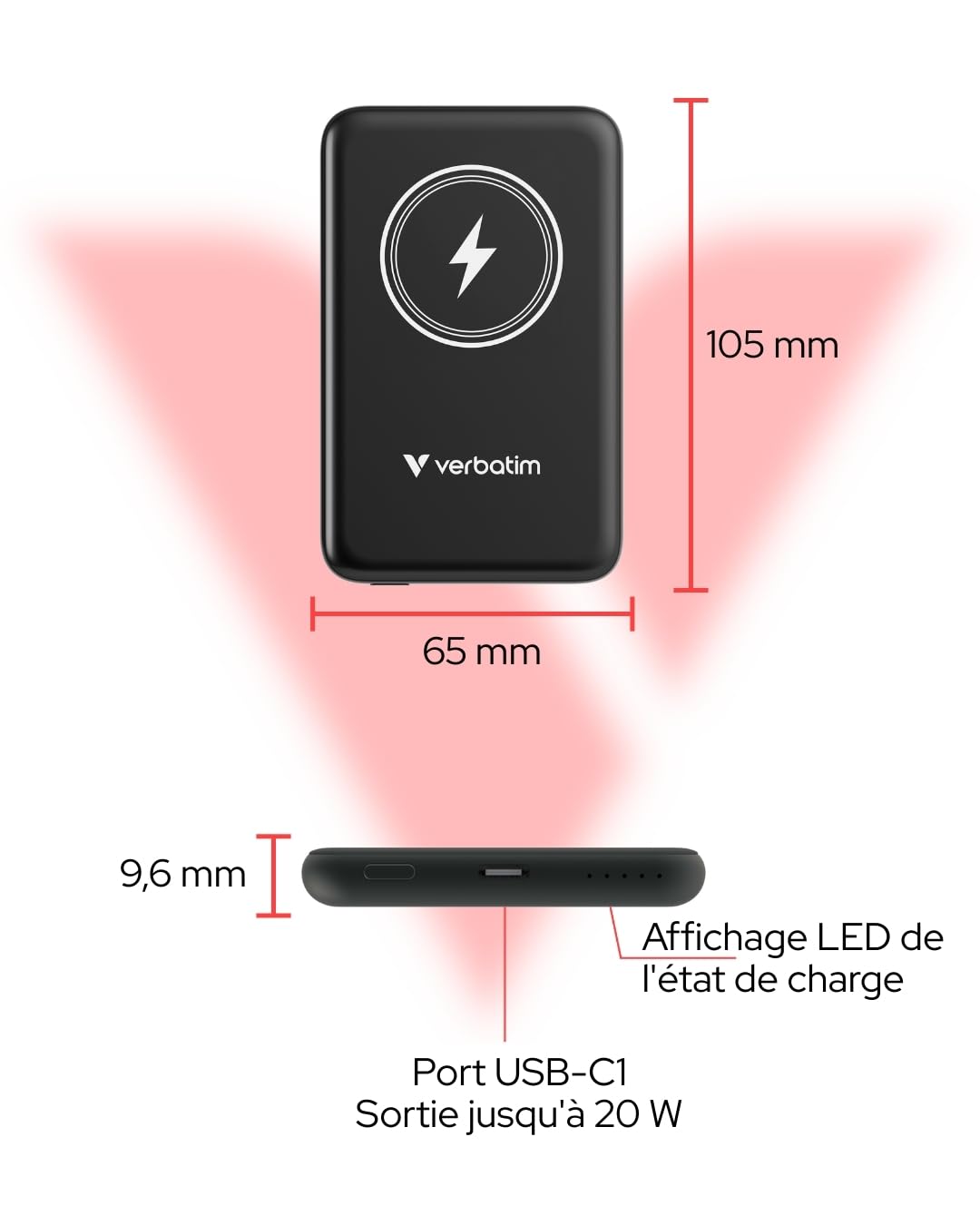 VERBATIM CHARGE N GO MAGNETIC WIRELESS POWER BANK 5000 BLACK WCF (P)