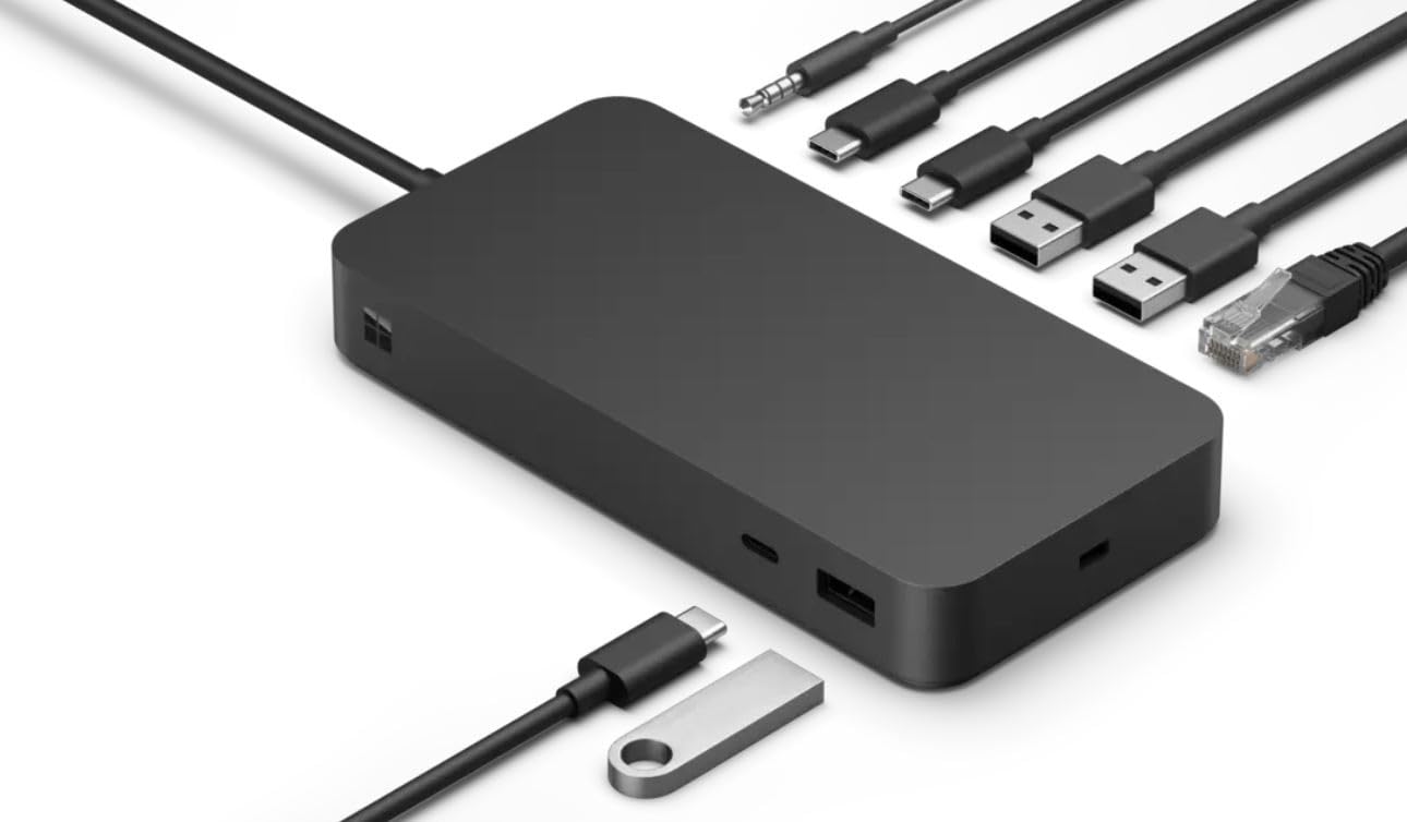 MICROSOFT Surface - Dock Thunderbolt 4 - Station daccueil - 3xUSB-C - 3xUSB 3.2 - Ethernet - Audio Jack - GigE - 165W - Noire