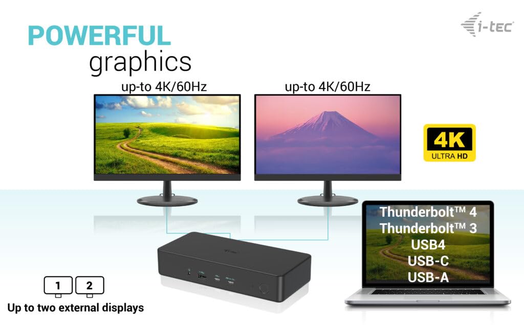I-TEC USB 3.0 USB-C Thunderbolt 3 Professional Dual 4K Display Docking Station Generation 2 + Power Delivery 100W