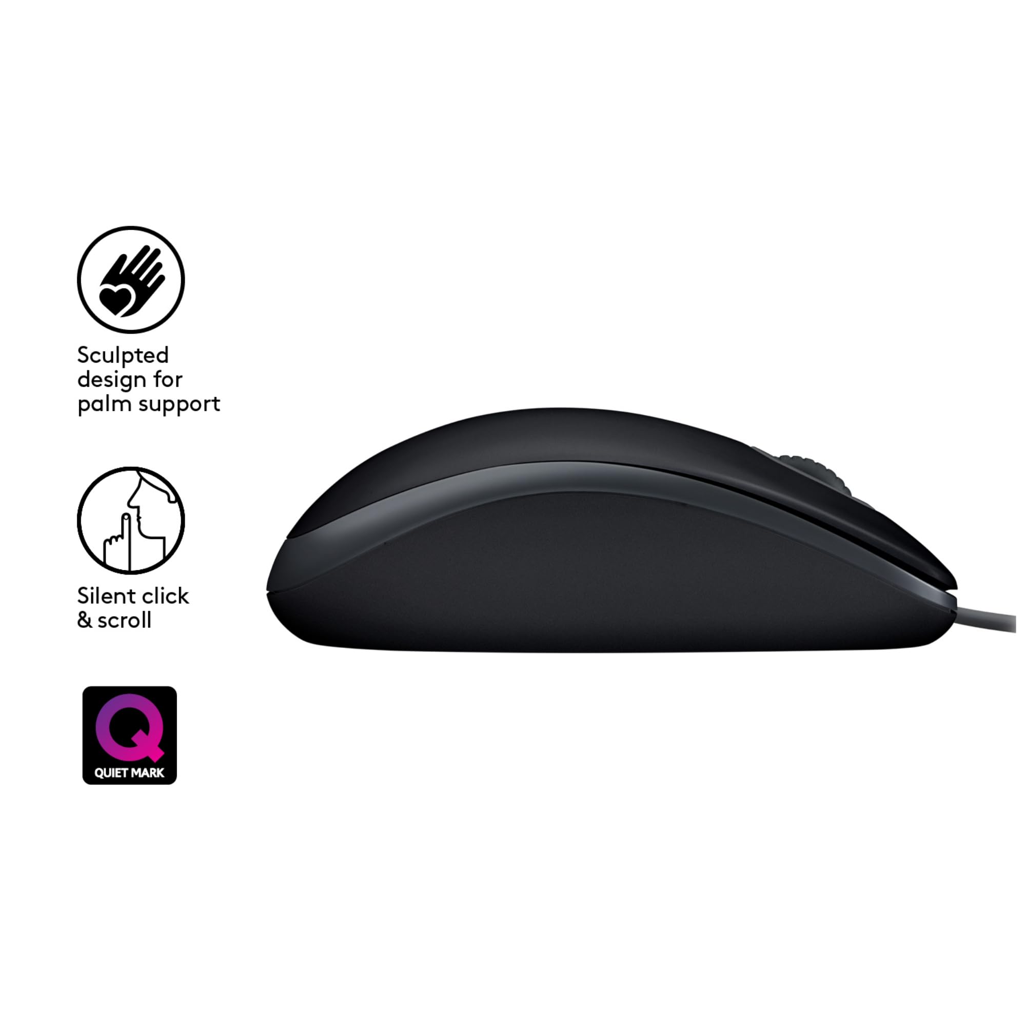 LOGITECH B110 Silent Mouse right and left-handed optical 3 buttons wired USB