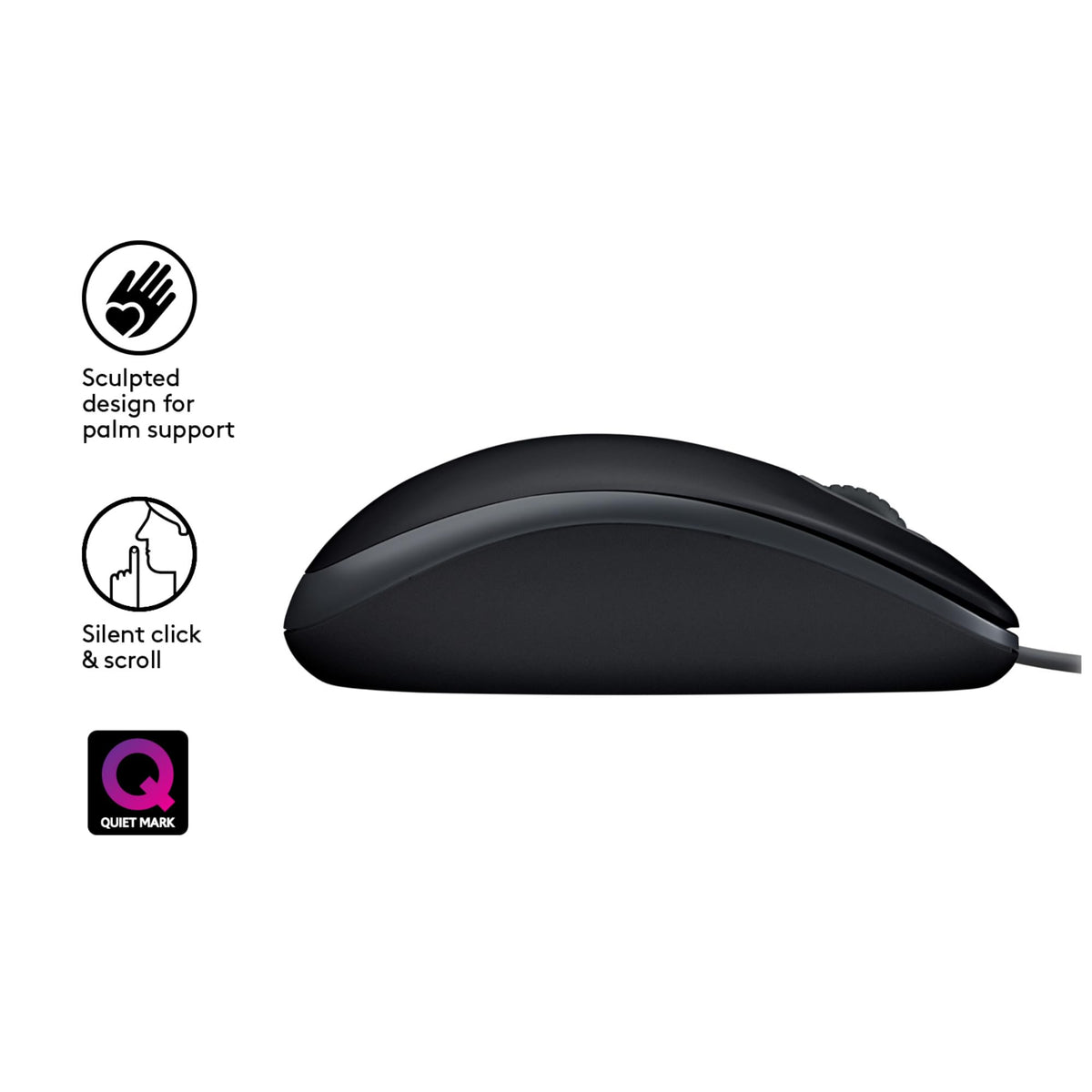 LOGITECH B110 Silent Mouse right and left-handed optical 3 buttons wired USB