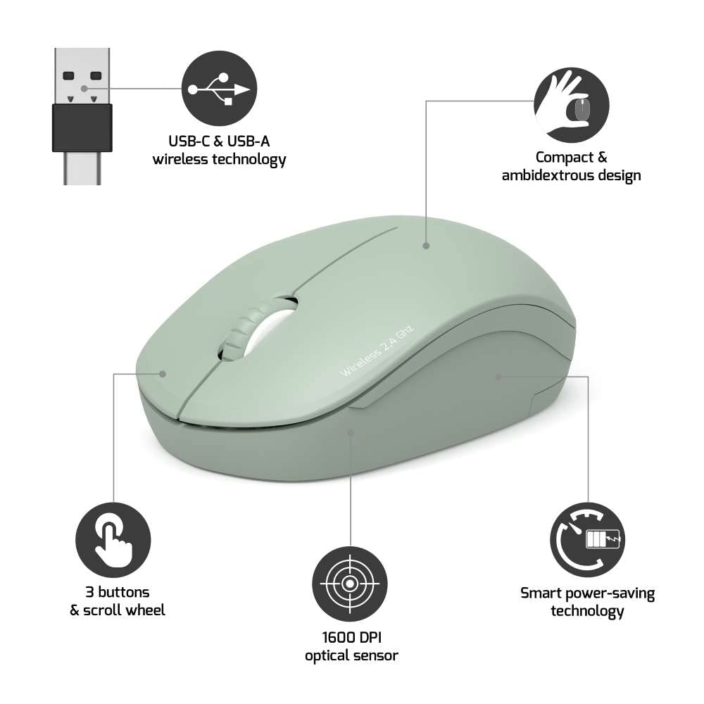 PORT DESIGNS Mouse Collection Wireless Olive