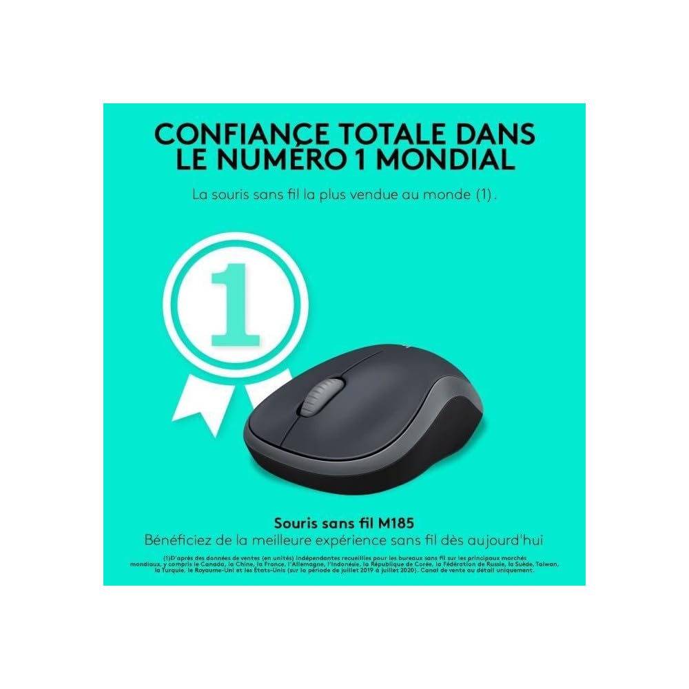 LOGITECH M185 Mouse optical wireless 2.4 GHz USB wireless receiver grey