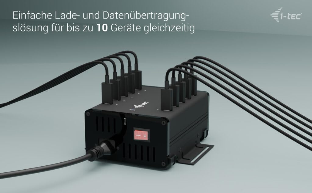 I-TEC USB-C/USB-A Metal Charging+Data HUB 15W per port 10x USB-C integrated power adapter 180W