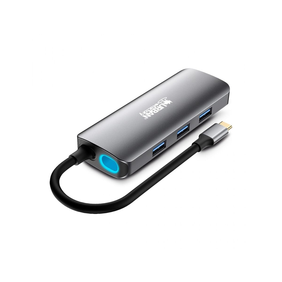URBAN FACTORY Hubee 8in1 USB-C Hub With 3 USB-A / 1 4K HDMI / 1 RJ45 / 2 Card Readers And 1 USB-C 100W Pd