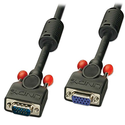 LINDY VGA Cable M/F Black 5m HD 15 M/F with screws DDC-able