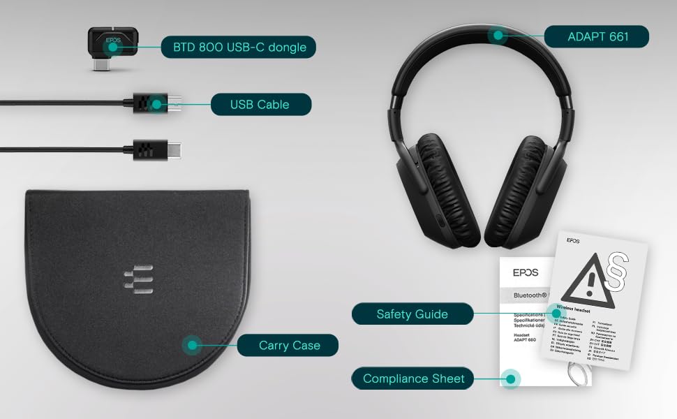 EPOS ADAPT 661 over ear bluetooth stereo headset with ANC incl. USB-C dongle and case certified for Microsoft teams
