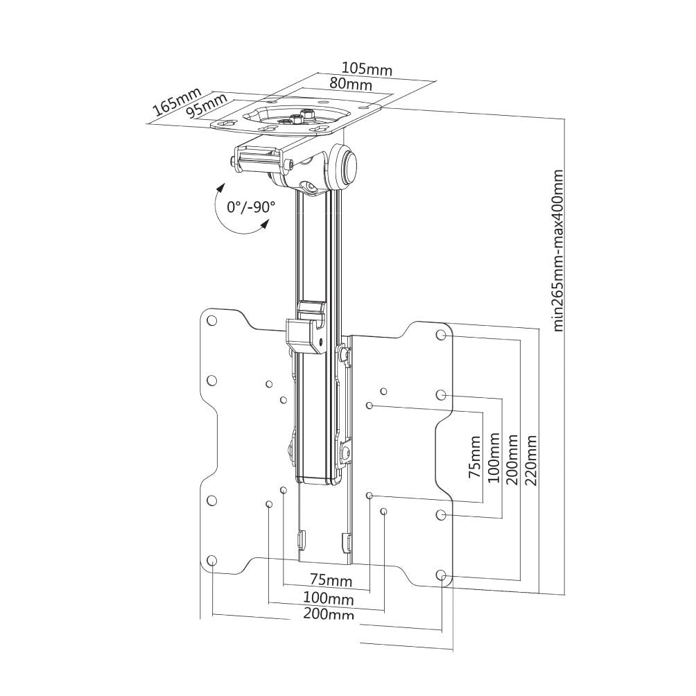 NEOMOUNTS FPMA-C020BLACK Support de plafond pour écran de 10-40p - h 26.5-40 cm