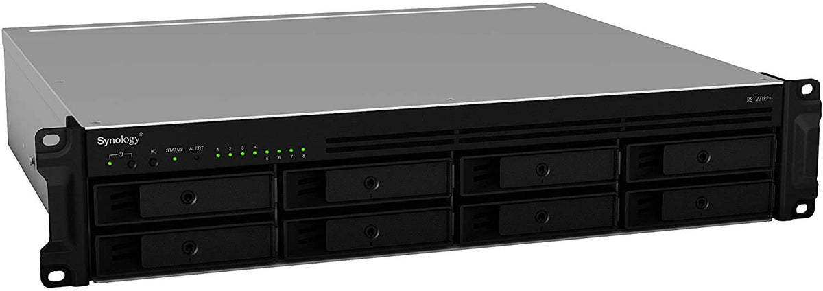 SYNOLOGY RS1221RP+ 8-Bay NAS-Rackmount AMD Ryzen V1500B quad-core 2.2GHz 4Go DDR4 up to 32Go RJ-45 4x1GbE 2xUSB 3.2 1xeSATA