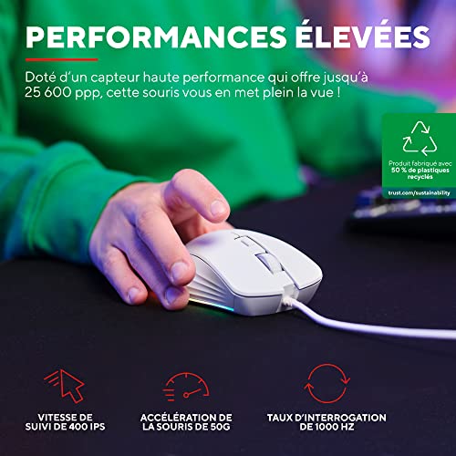 TRUST Souris gaming filaire YBAR+ blanche