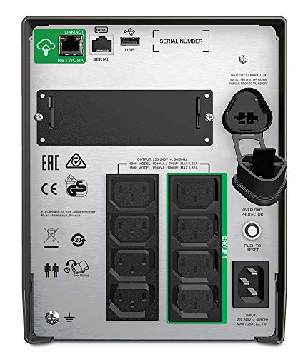 APC Smart-UPS SMT1500IC UPS AC 220/230/240V 1000Watt 1500VA RS-232 USB output connectors 8 Black with APC SmartConnect