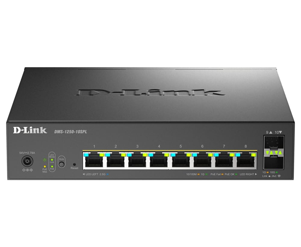 D-LINK Smart+ L2+ 8 ports 2.5 GbE PoE 1-2/60W - 3-8/30W and 2 ports 10 GbE SFP+ - Budget PoE 120 W