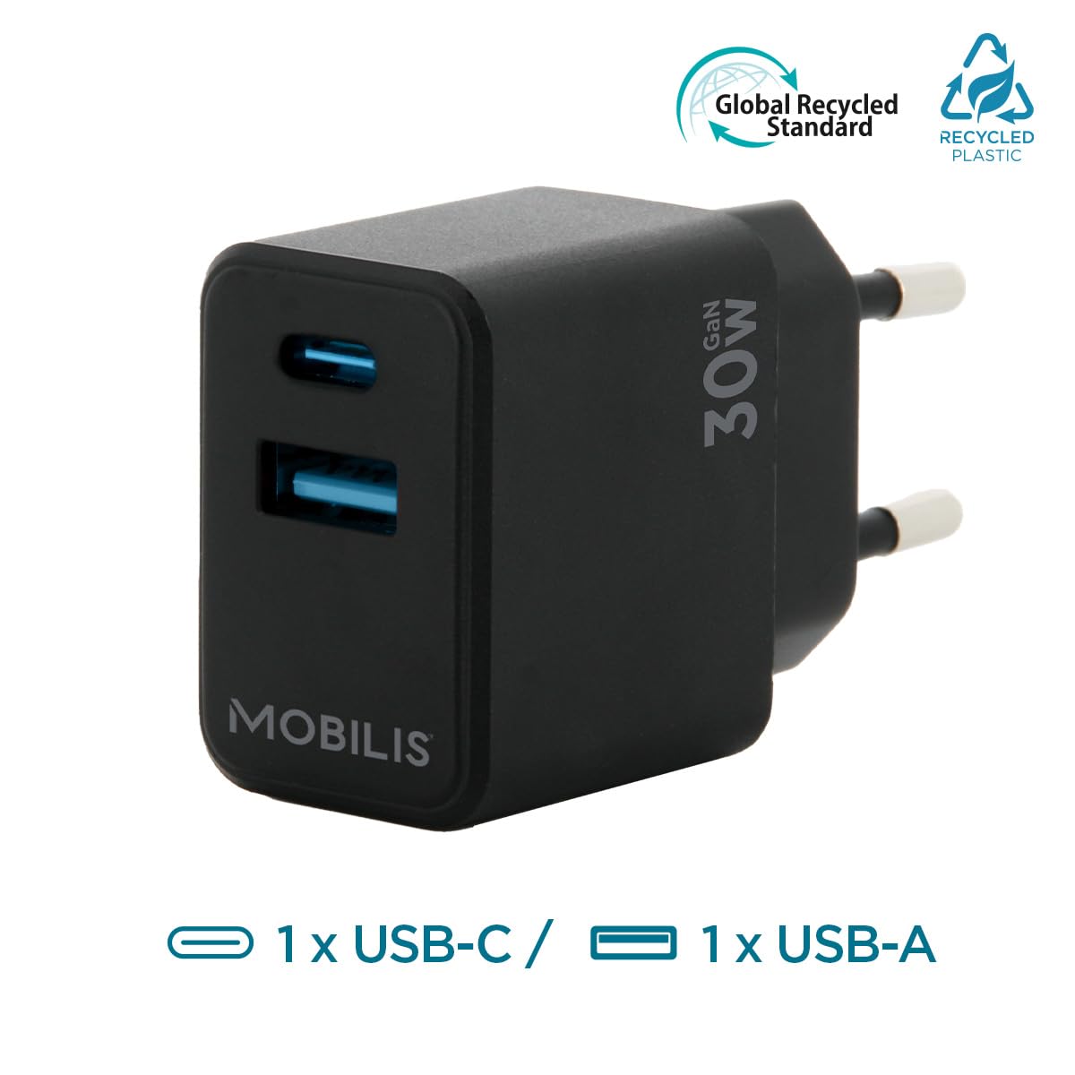 Wall Charger 30W 1 USB A+1 USB C GaN