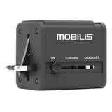 MOBILIS Adaptateur secteur USB (100-240 V- 2x0,5A) compatible 155 pays - Noir