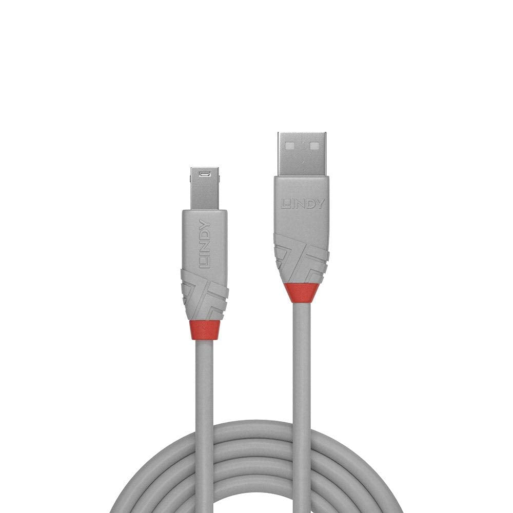 LINDY 2m USB 2.0 Type A to B Cablel Anthra Line USB Type A Male to B Male cool grey
