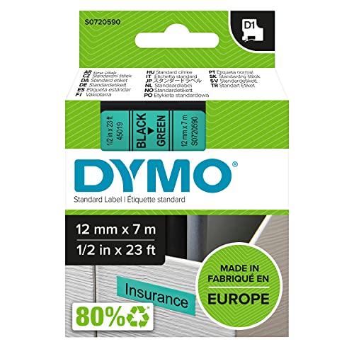 DYMO Ruban d étiquettes autocollantes D1 19 mm x 7 m, blanc sur noir