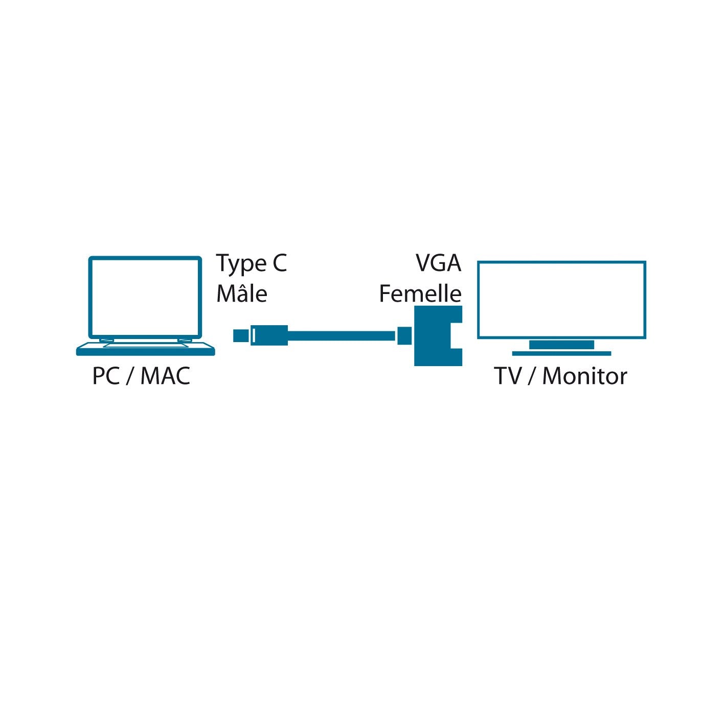 MCL Convertisseur USB 3.1 type C / VGA femelle - 22cm