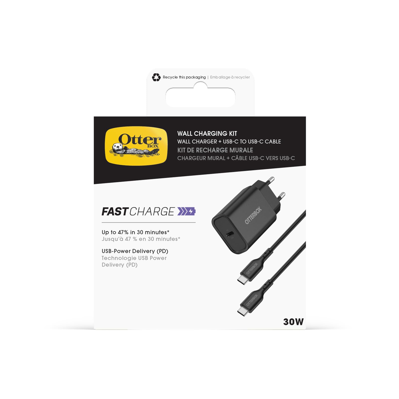 OBEUWallChgrbundleUSB-C30W+CableC-C1MBlk