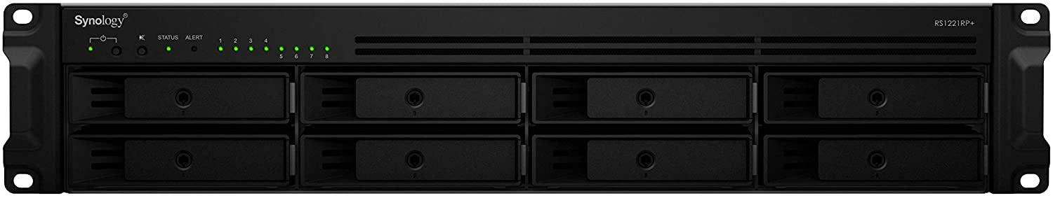 SYNOLOGY RS1221RP+ 8-Bay NAS-Rackmount AMD Ryzen V1500B quad-core 2.2GHz 4Go DDR4 up to 32Go RJ-45 4x1GbE 2xUSB 3.2 1xeSATA